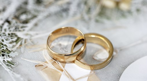 Two wedding rings on a table together
