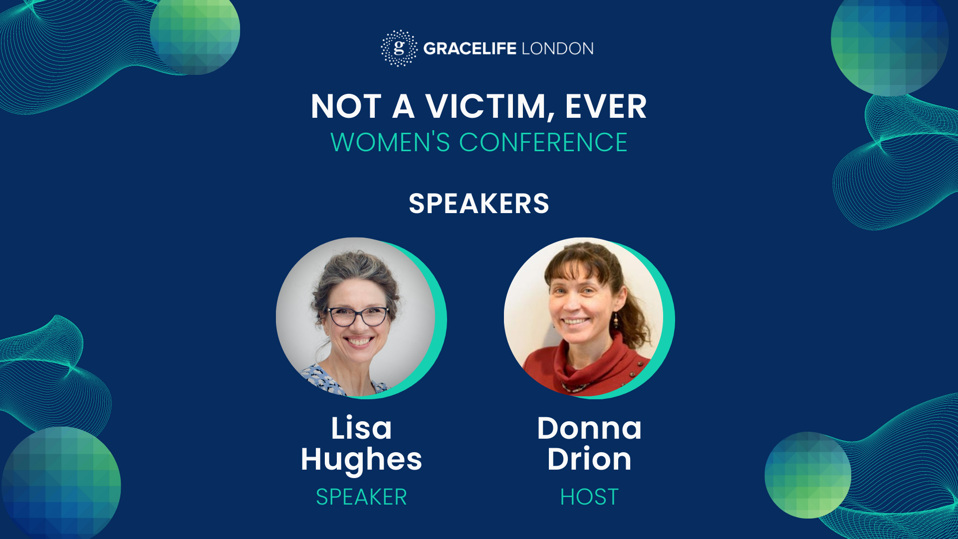 Not a Victim, Ever, conference flyer with speaker Lisa Hughes and host, Donna Drion